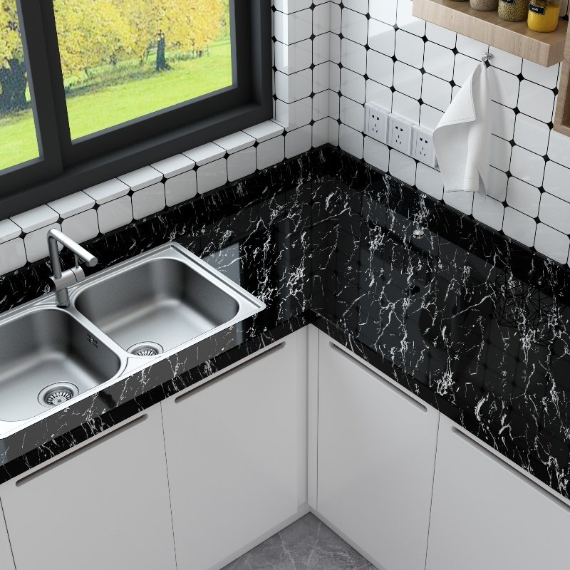 Elegant Black Marble Wallpaper Modern Design Self-Adhesive Waterproof Decorative Film For Home Kitchen Furniture-1 Year Warranty