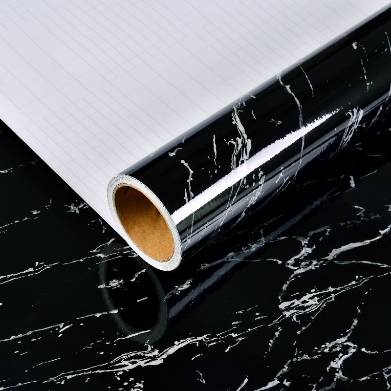 Elegant Black Marble Wallpaper Modern Design Self-Adhesive Waterproof Decorative Film For Home Kitchen Furniture-1 Year Warranty