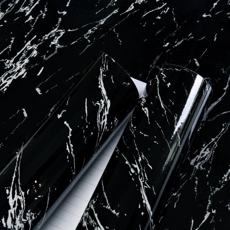 Elegant Black Marble Wallpaper Modern Design Self-Adhesive Waterproof Decorative Film For Home Kitchen Furniture-1 Year Warranty