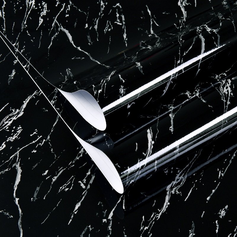 Elegant Black Marble Wallpaper Modern Design Self-Adhesive Waterproof Decorative Film For Home Kitchen Furniture-1 Year Warranty