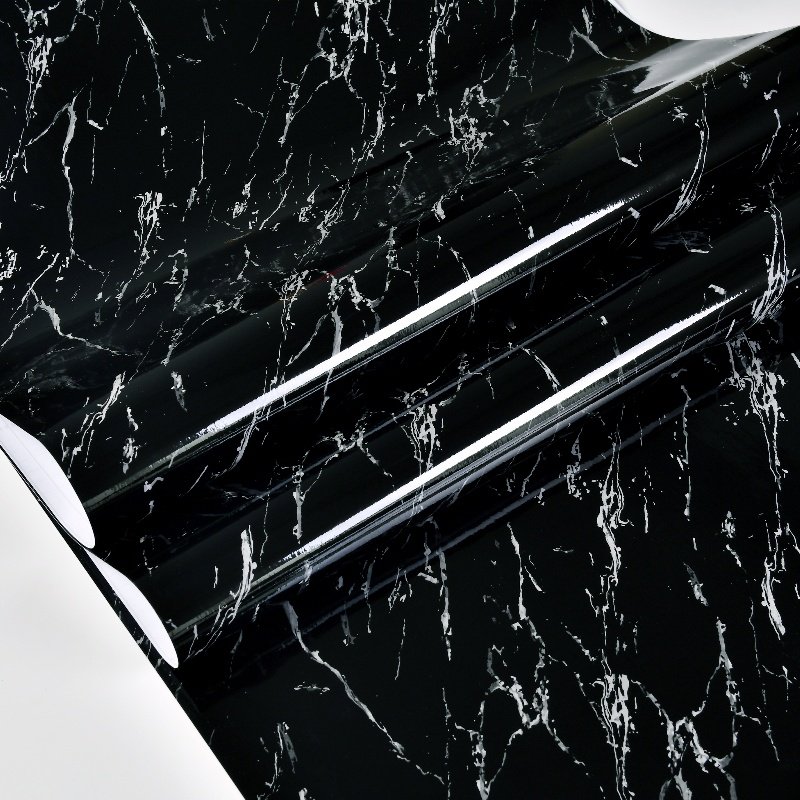 Elegant Black Marble Wallpaper Modern Design Self-Adhesive Waterproof Decorative Film For Home Kitchen Furniture-1 Year Warranty