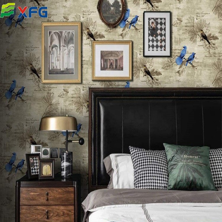 Waterproof Wallpaper Rolls for House Cabinet Bedroom Living Room Wall Deco Blue Contact Paper Bird Adhesive Pvc Printing 3 Years