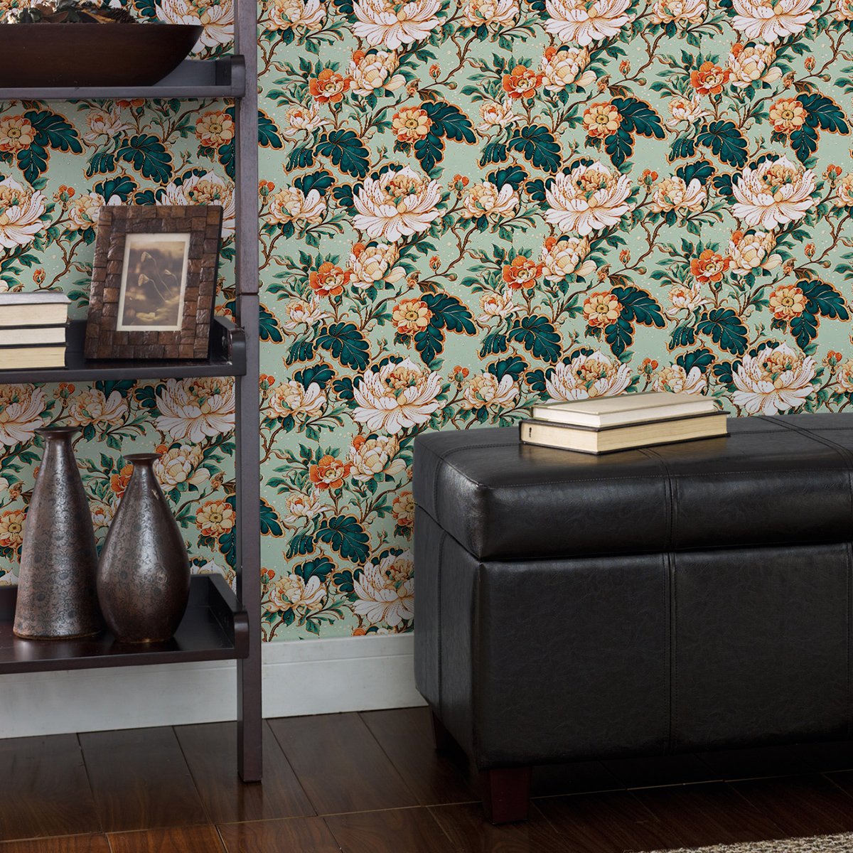 Plant flower wallpaper self-adhesive instant wall sticker moisture-proof bedroom decoration wallpaper wall sticker