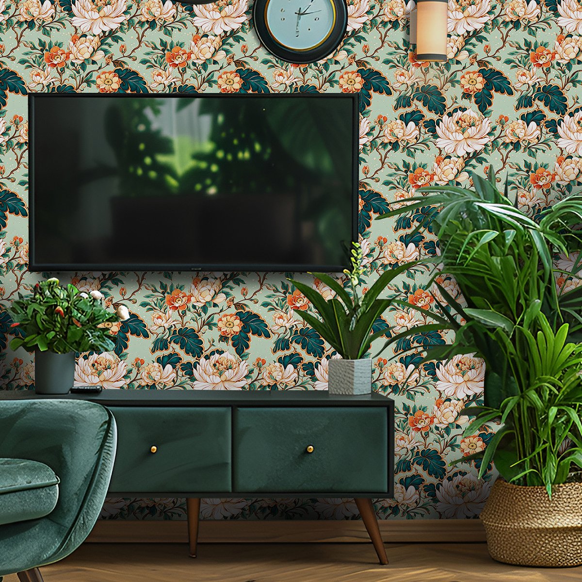 Plant flower wallpaper self-adhesive instant wall sticker moisture-proof bedroom decoration wallpaper wall sticker