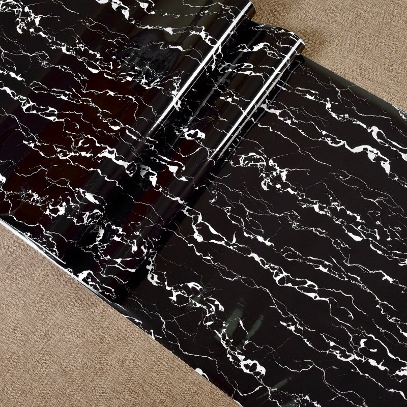 Luxurious Black Marble Wallpaper PVC Self-Adhesive Cloud Ripple Design Waterproof Oil Proof Furniture Sticker Kitchen Home Decor