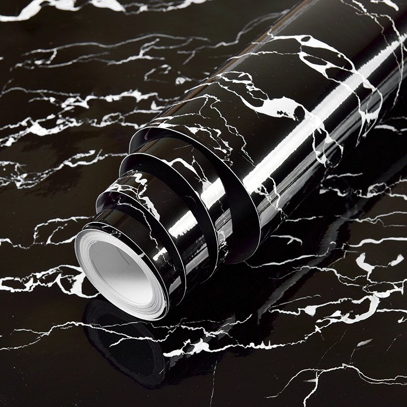 Luxurious Black Marble Wallpaper PVC Self-Adhesive Cloud Ripple Design Waterproof Oil Proof Furniture Sticker Kitchen Home Decor