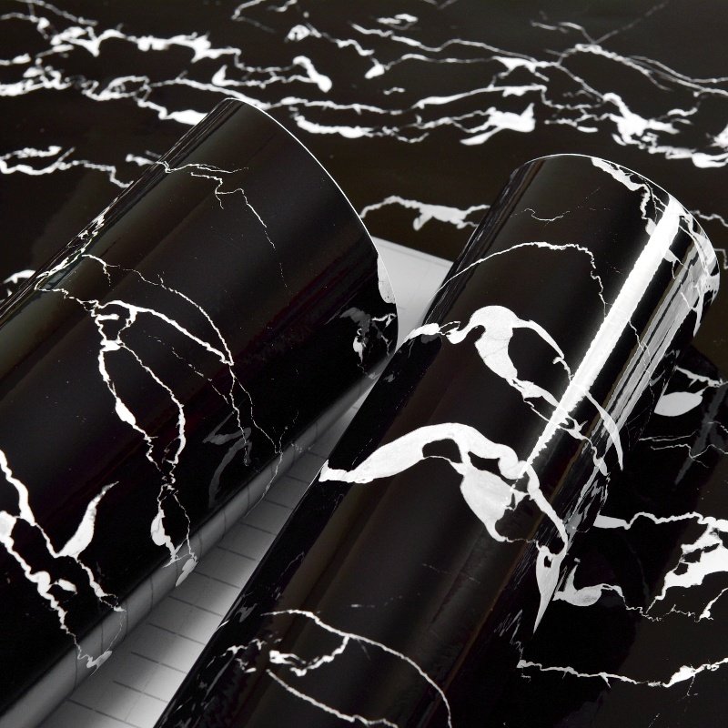 Luxurious Black Marble Wallpaper PVC Self-Adhesive Cloud Ripple Design Waterproof Oil Proof Furniture Sticker Kitchen Home Decor