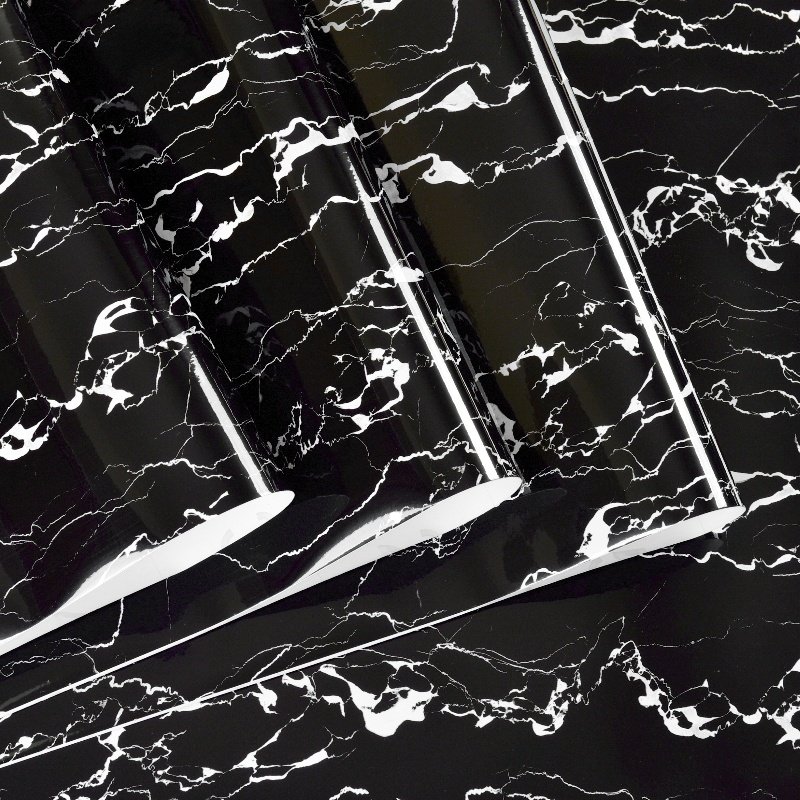 Luxurious Black Marble Wallpaper PVC Self-Adhesive Cloud Ripple Design Waterproof Oil Proof Furniture Sticker Kitchen Home Decor