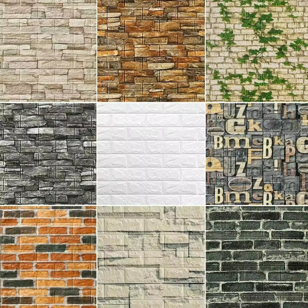 Wholesale 3d brick grain roll photo wallpaper self-adhesive shape home interior door wallpaper wallpap grey