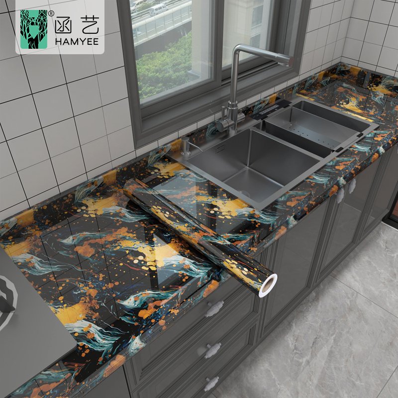 Wall adhesive wallpaper for kitchen marble pattern oil-proof stickers kitchen stove pvc wallpaper home decor waterproof film