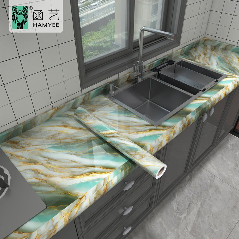 Wall adhesive wallpaper for kitchen marble pattern oil-proof stickers kitchen stove pvc wallpaper home decor waterproof film