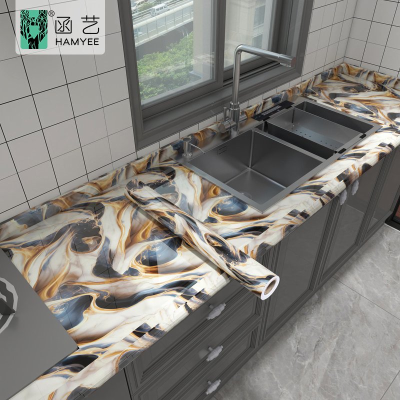 Wall adhesive wallpaper for kitchen marble pattern oil-proof stickers kitchen stove pvc wallpaper home decor waterproof film
