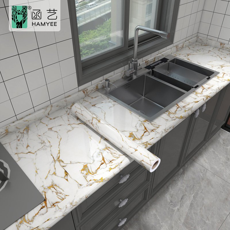 Wall adhesive wallpaper for kitchen marble pattern oil-proof stickers kitchen stove pvc wallpaper home decor waterproof film
