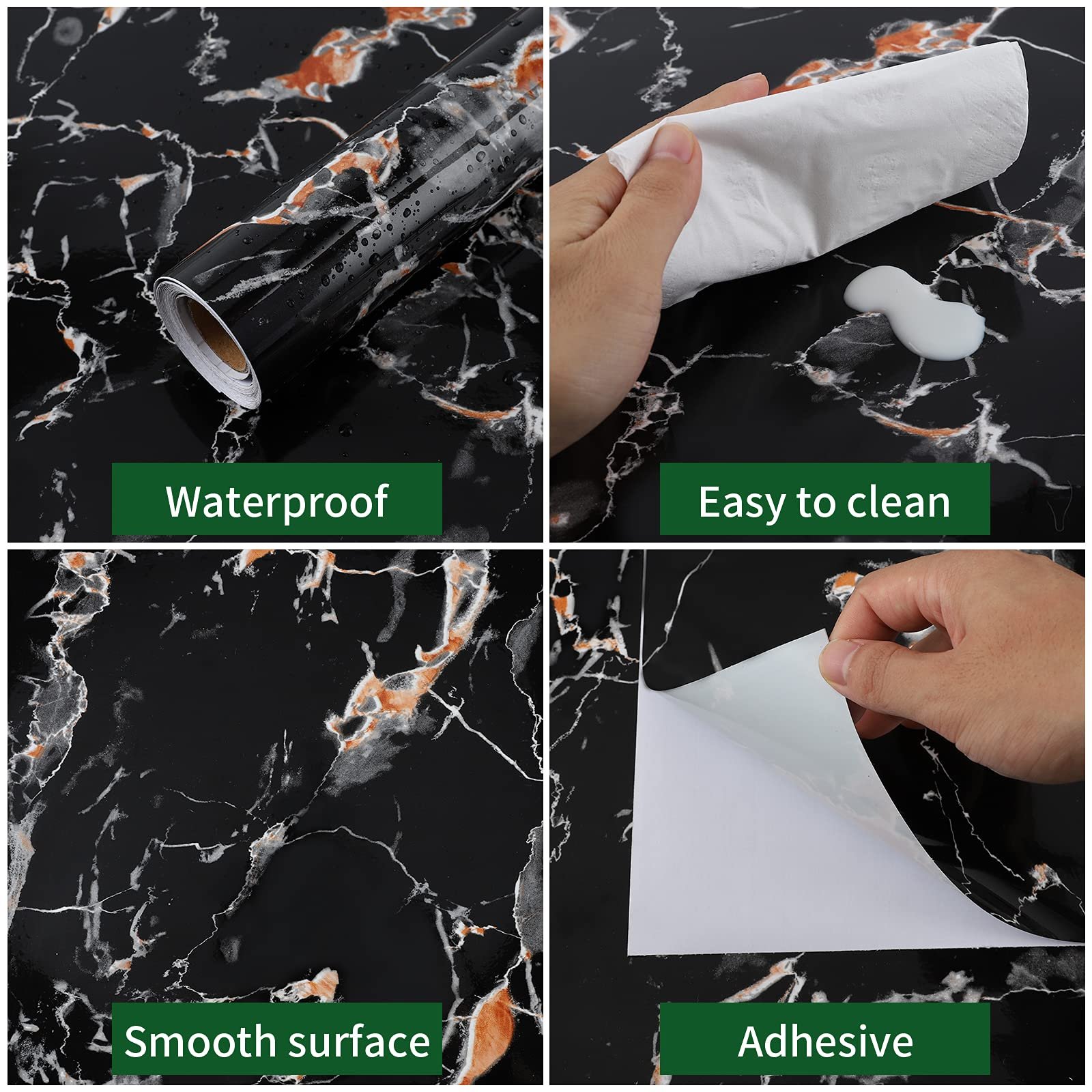 Black Stick And Peel Self Adhesive Vinyl Wall Paepr Living Room Kitchen Countertop Covers Granite Marble Pvc Decor Wallpaper