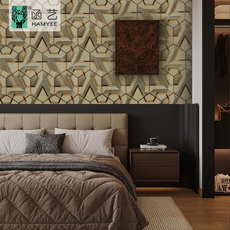 Factory hot selling peel and stick wallpaper 3d geometric wallpaper metallic wall paper golden wallpaper designs