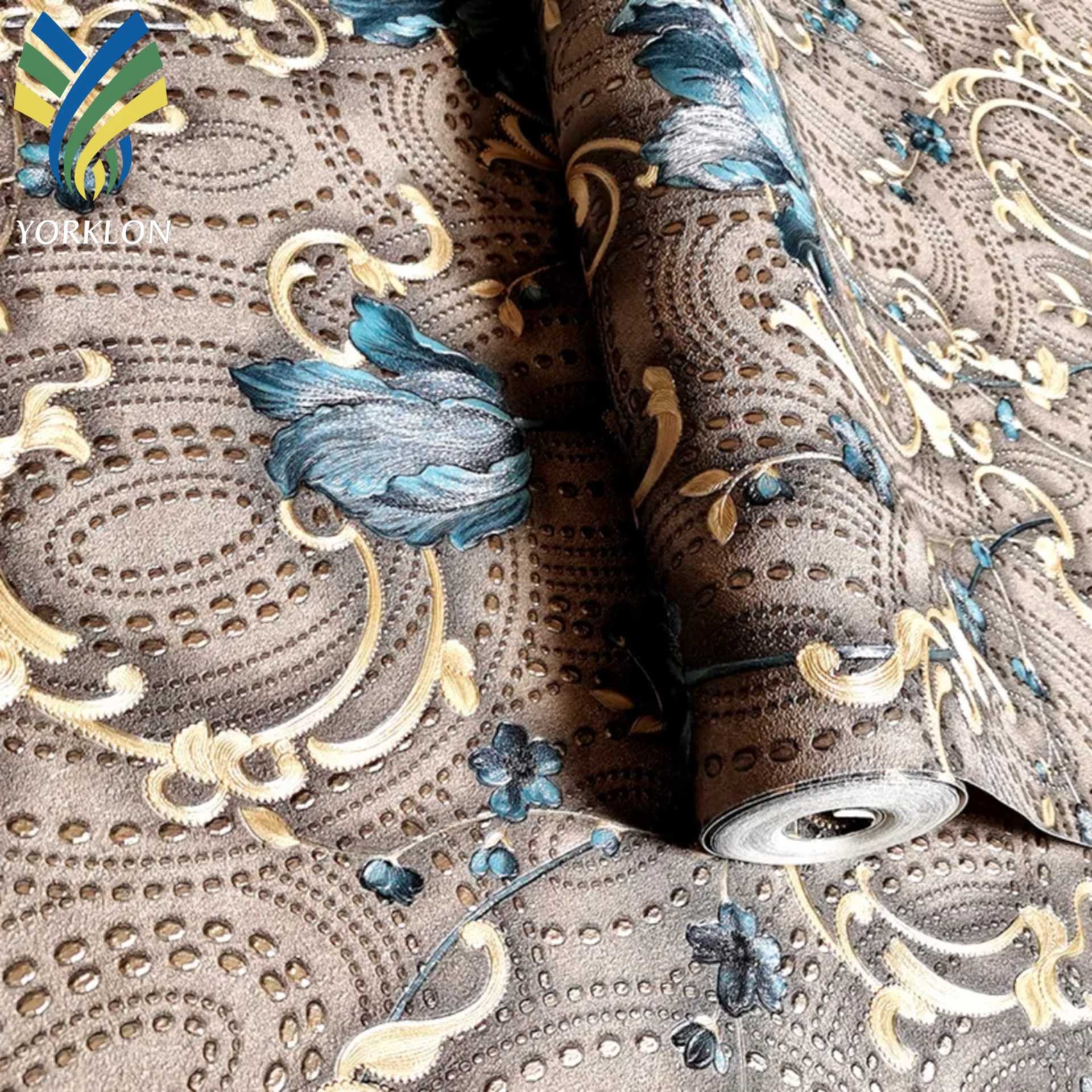YT-VF 786 Luxury Living Room Wall paper Home Decor Blue Damask PVC 3D 106 Floral Flower Damask Wallpaper