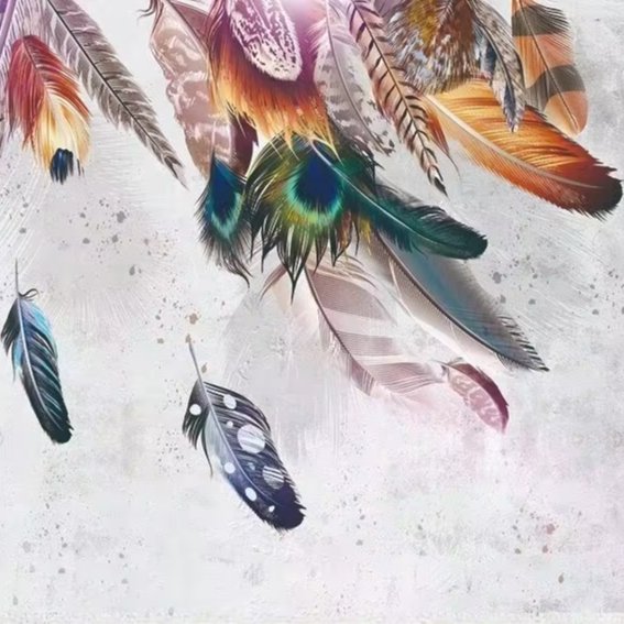 Beautiful fashion new artistic colorful peacock feather design custom size fabric high-end wall mural