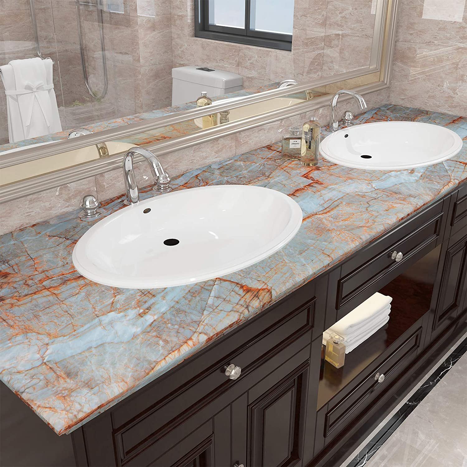 Waterproof Oil Proof Marble Sticker Self Adhesive PVC Wallpaper Vinyl Tile Sticker Kitchen Cabinet Furniture Refurbish Sticker