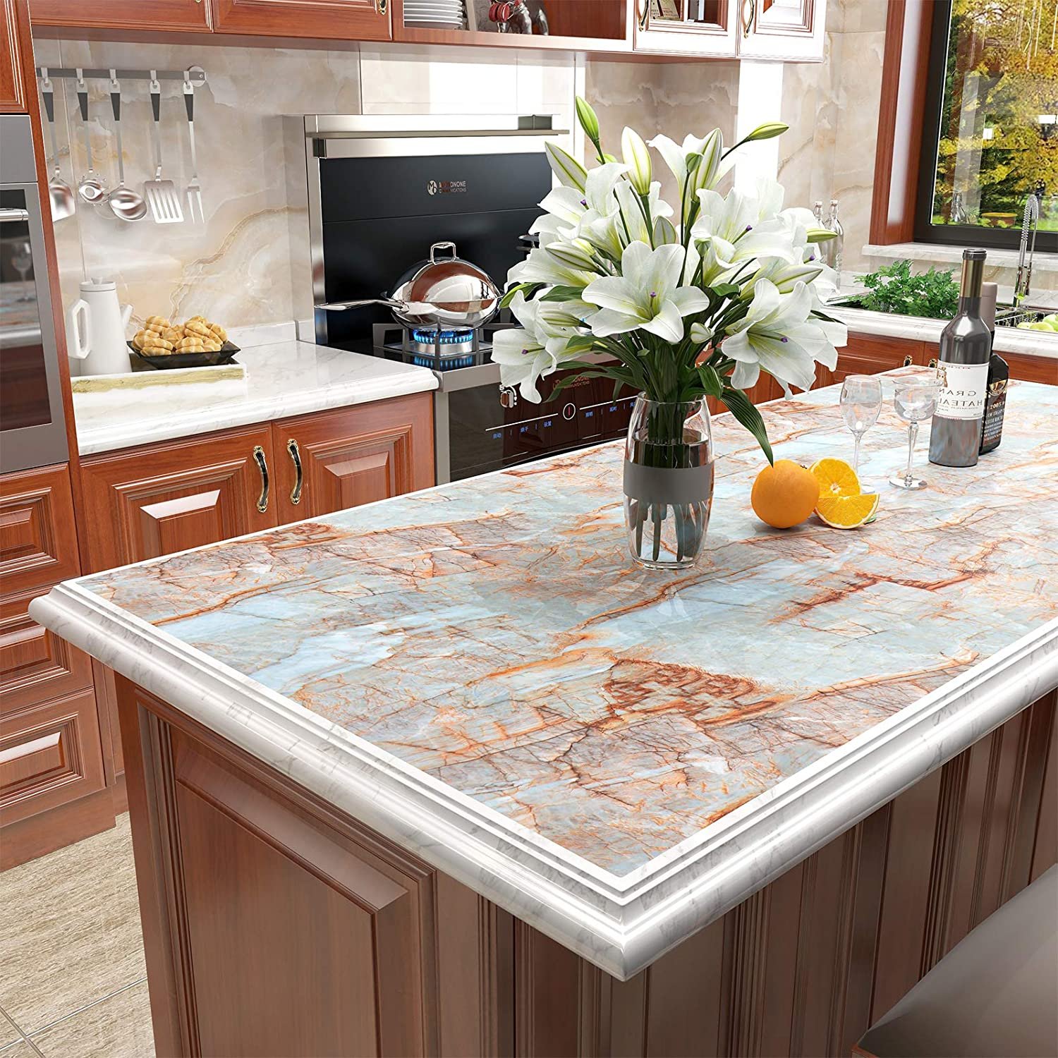 Waterproof Oil Proof Marble Sticker Self Adhesive PVC Wallpaper Vinyl Tile Sticker Kitchen Cabinet Furniture Refurbish Sticker