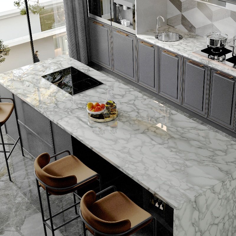 Custom Marble Design PVC Wallpaper Rolls Anti-Mould Easy to Clean Kitchen Countertop Wall Sticker Stone Style for Household Use