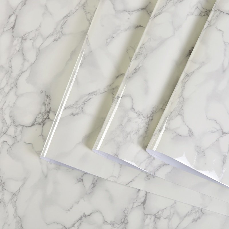 Custom Marble Design PVC Wallpaper Rolls Anti-Mould Easy to Clean Kitchen Countertop Wall Sticker Stone Style for Household Use