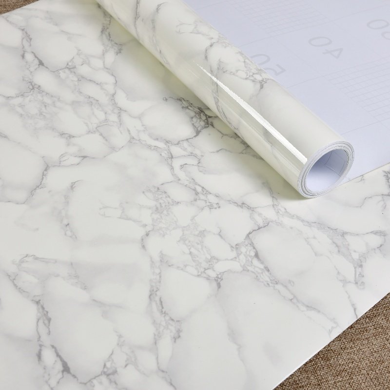 Custom Marble Design PVC Wallpaper Rolls Anti-Mould Easy to Clean Kitchen Countertop Wall Sticker Stone Style for Household Use