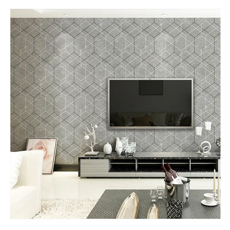3D geometric line non woven brushing water Self adhesive wallpaper