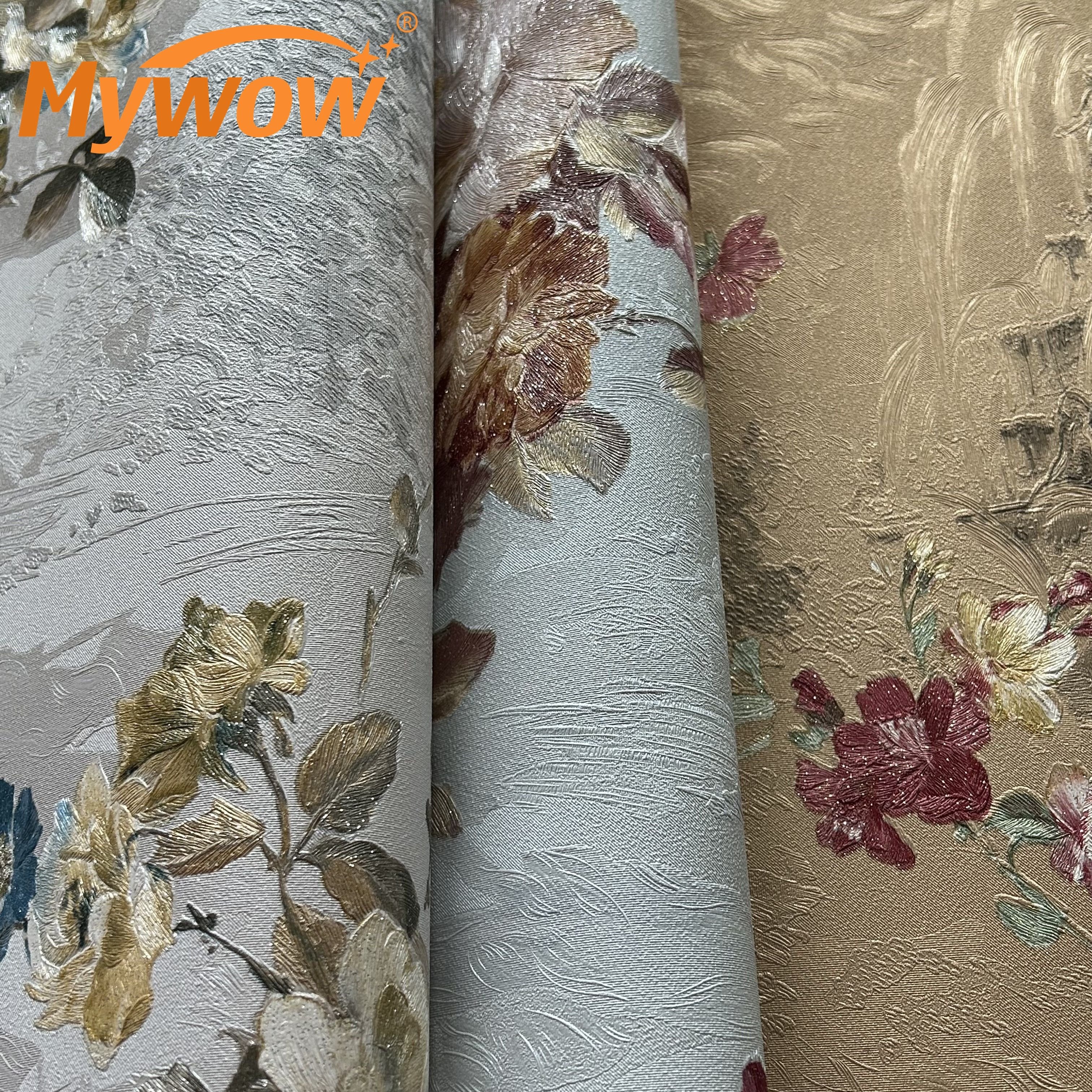 2024 New Arrivals Guangzhou Stock Ready to Ship 0.53m Width Flowery PVC Metallic Wallpaper