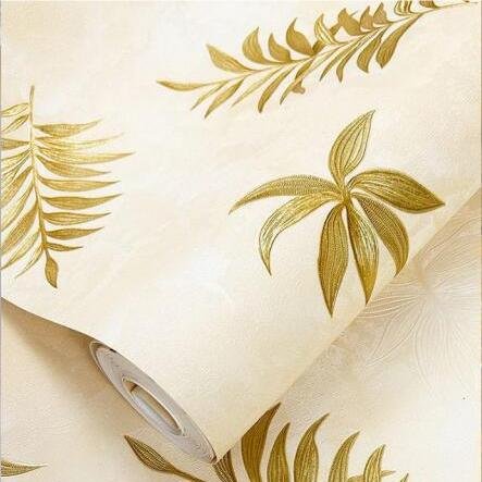 Wholesale Ready Stock Modern Natural Leaf Design Golden Flower Pattern Waterproof PVC Wallpaper