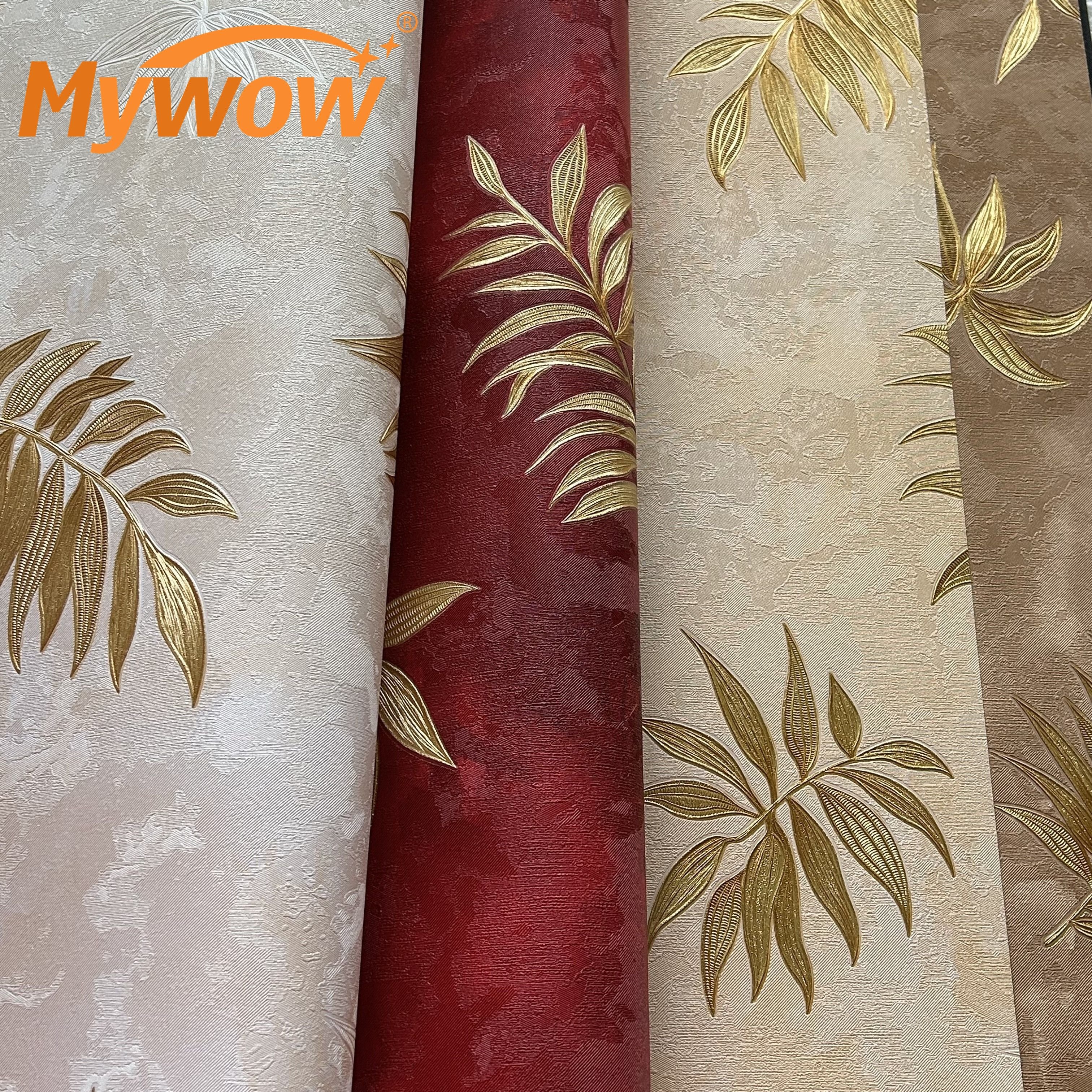 Wholesale Ready Stock Modern Natural Leaf Design Golden Flower Pattern Waterproof PVC Wallpaper