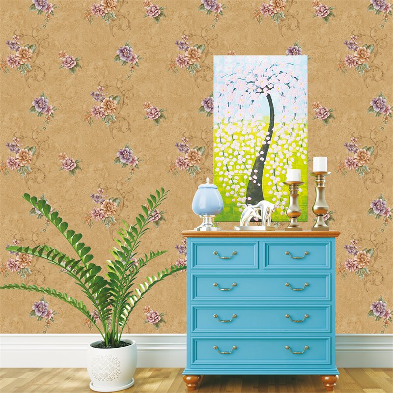 In stock Sell Well Bedroom Living Room Decoration Flower Style Non-Woven Pvc Wallpaper
