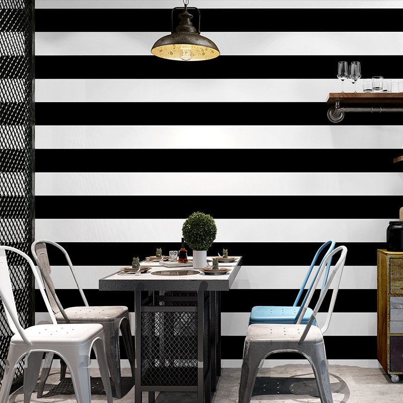 Hot Selling Modern Minimalist Black And White Horizontal And Vertical Striped PVC Wallpaper For Living Room Background Wallpaper