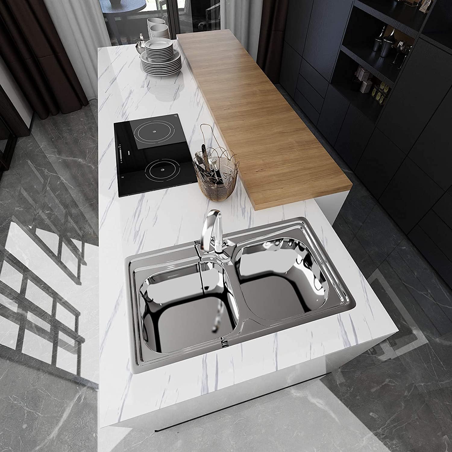 3D White PVC Vinyl Marble sticker Wallpaper Peel and Stick Self Adhesive Removable Wallpaper for Cabinet Kitchen