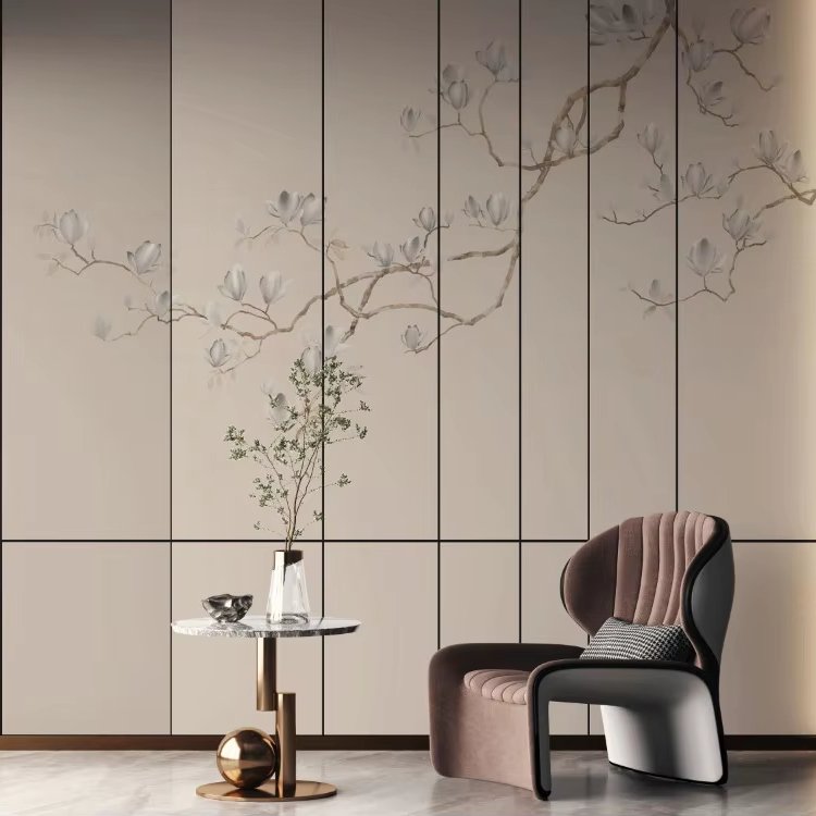 Luxury high quality HD print new design magnolia flower pink silk print wallpaper