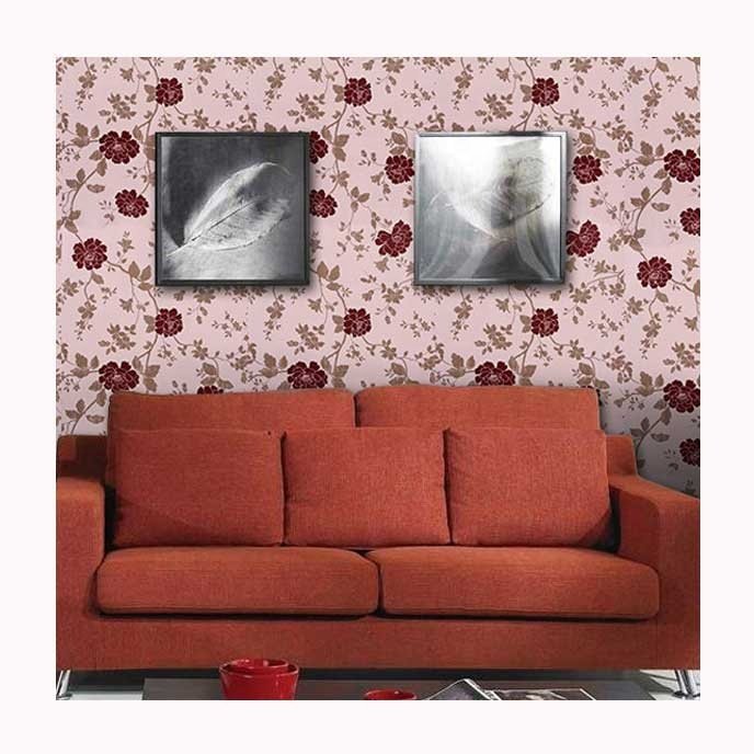 0.45*10m Peel and Stick European Style Light Pink Flower PVC Wall Paper Sticker
