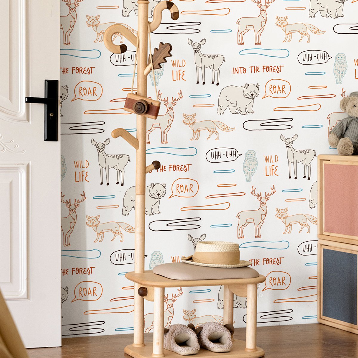 Cartoon animal renovation wallpaper self-adhesive bedroom waterproof living room wallpaper retro wall sticker self-adhesive