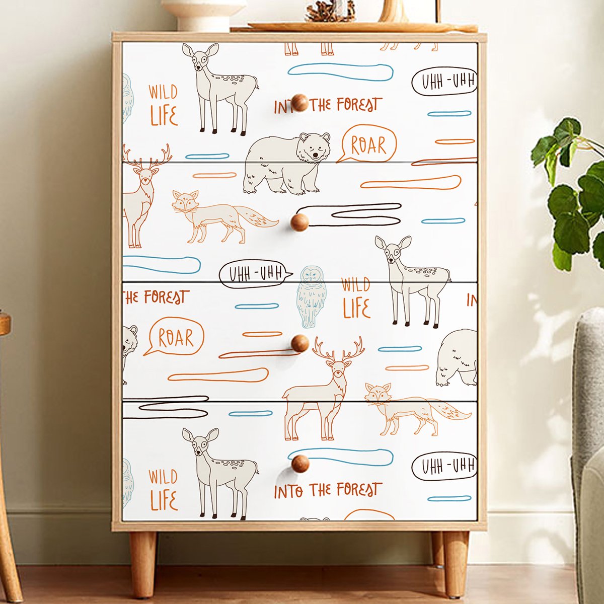 Cartoon animal renovation wallpaper self-adhesive bedroom waterproof living room wallpaper retro wall sticker self-adhesive