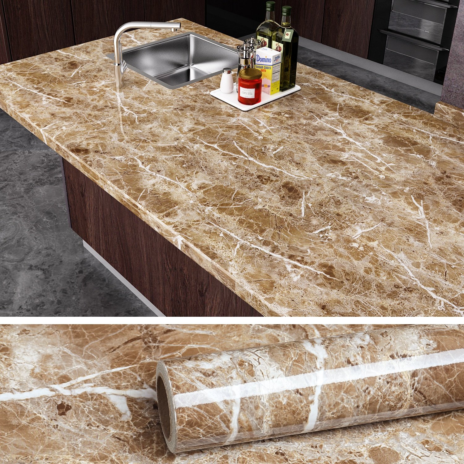 Amas aluminum window wallpaper sticker Peel and Stick wood grain contact paper wallpaper marble for cabinet