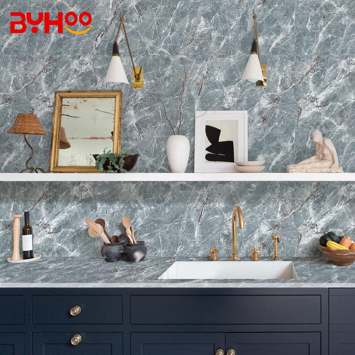 High Glossy Marble Kitchen Wall paper Peel And Stick Self Adhesive 3D Marble Stickers For Wall decor bathroom