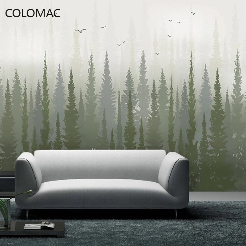 Custom 3D Hand-painted Photo Mural Pine Tree Forest with Bird and Deer Pattern Bedroom Wallpaper Modern Peel and Stick Wallpaper