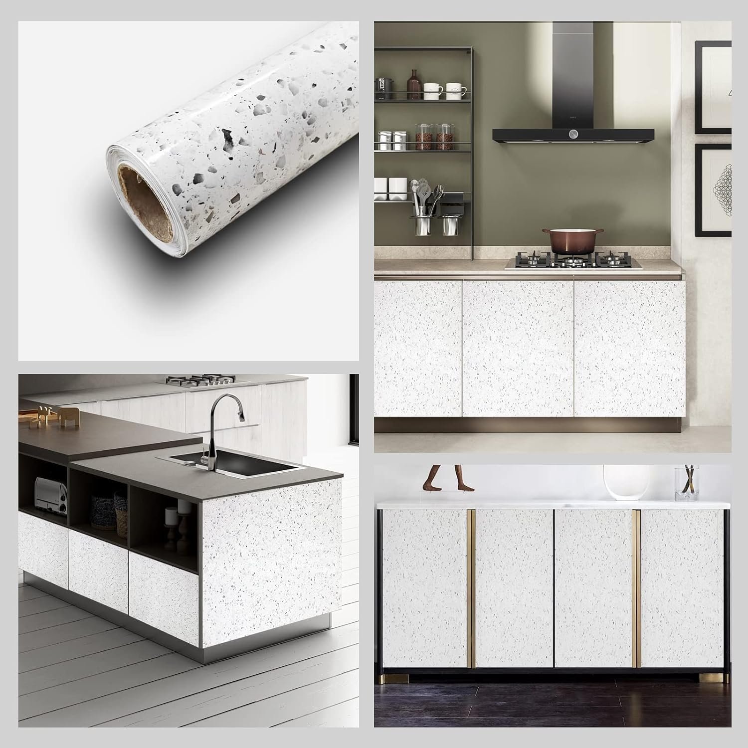 ORON DECO Modern Design Glossy Granite Marble Peel Stick Wallpaper Self-Adhesive Waterproof PVC Wall Sticker for Kitchen Decor
