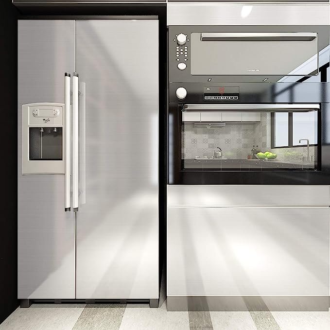 ORON DECO Silver Metallic Stainless Steel Contact Paper Self-Adhesive Vinyl Film Wallpaper Stickers for Decorative Refrigerator
