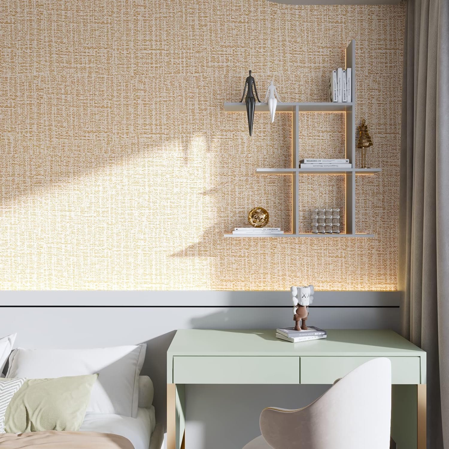 3D Wallpaper Linen Texture Waterproof PVC Peel And Stick Self Adhesive Bedroom Wallpaper Faux Grasscloth Paper