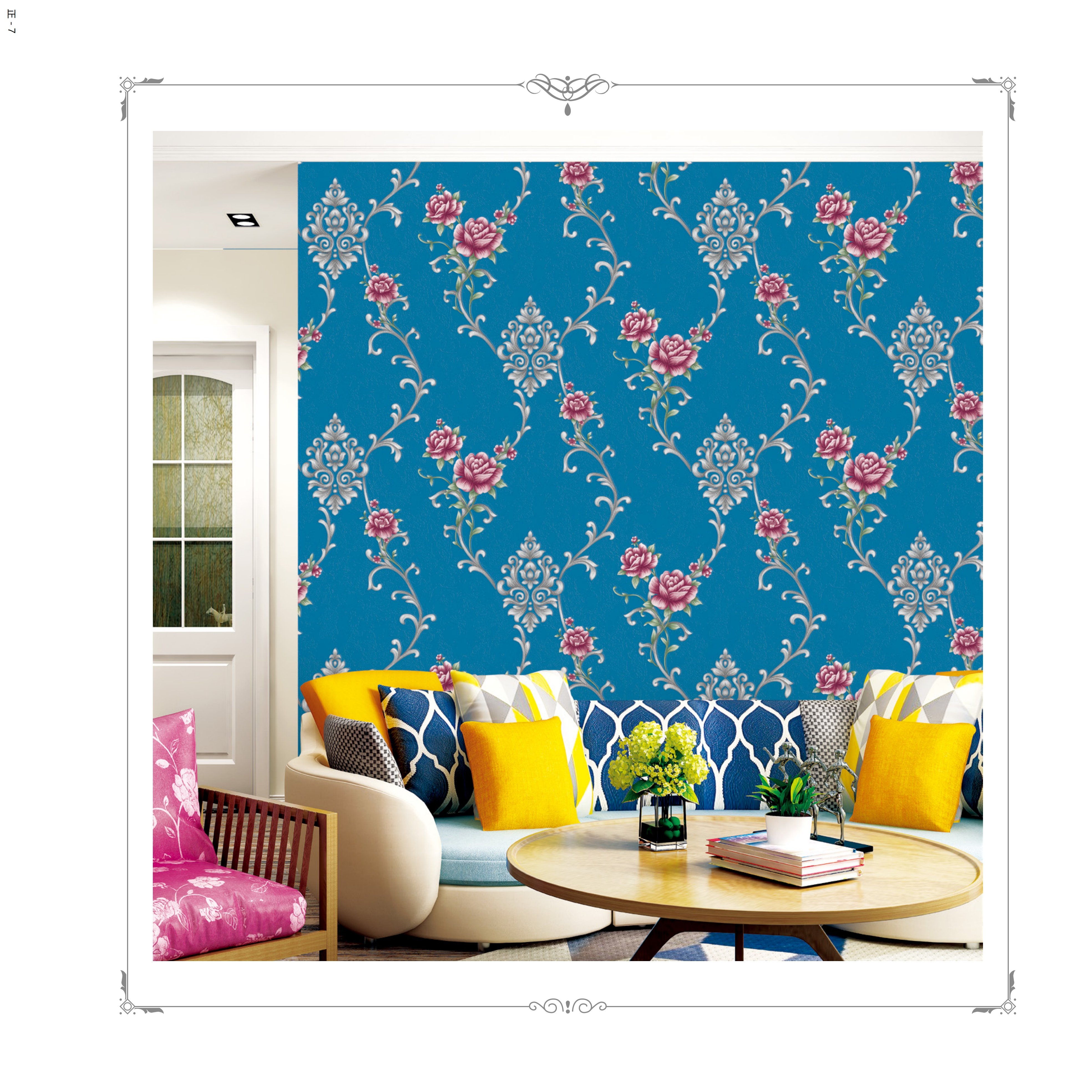 Luxury Modern Damask Vinyl Wallpaper For Home Decor, New Coming Damask Flower Pvc Wallpaper