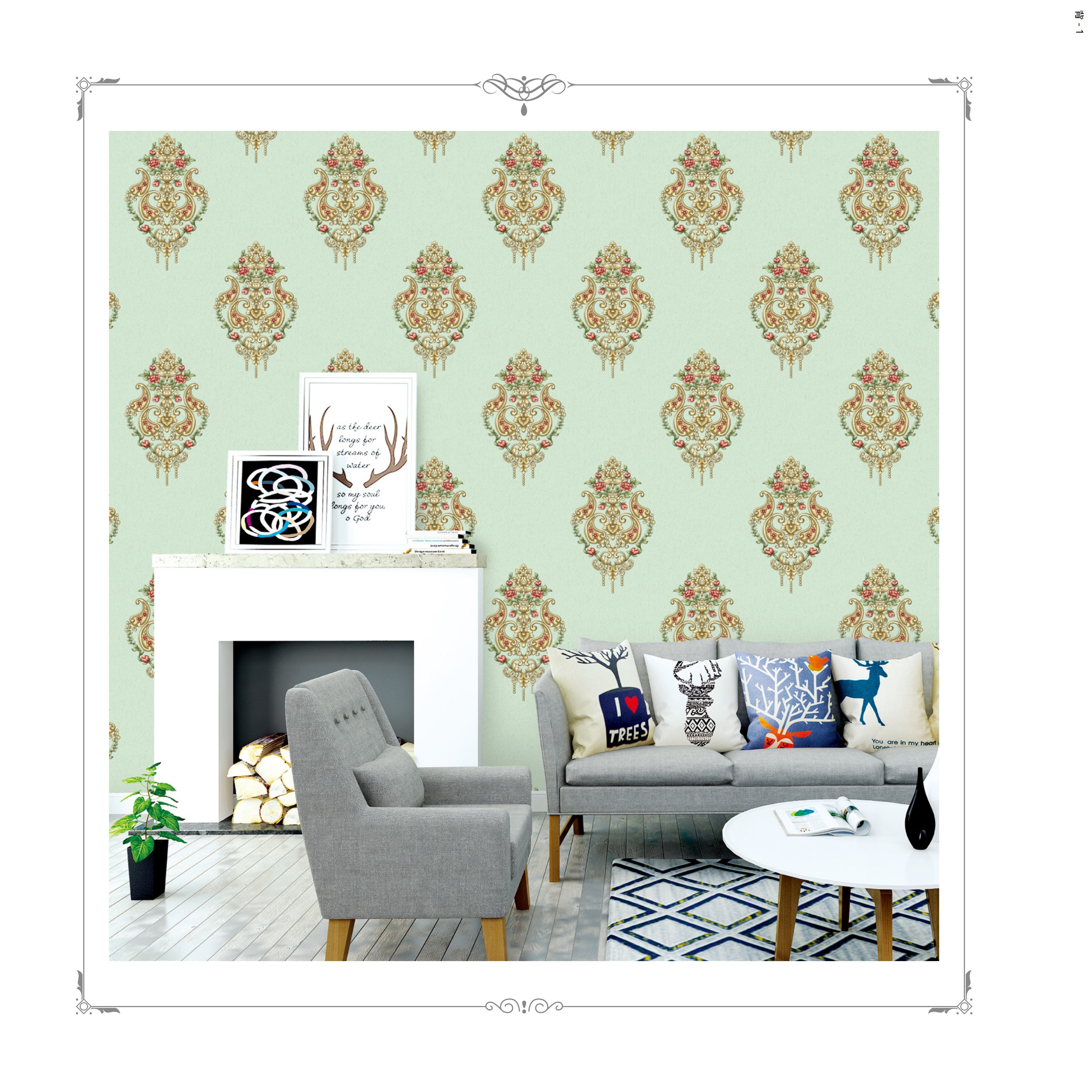 Luxury Modern Damask Vinyl Wallpaper For Home Decor, New Coming Damask Flower Pvc Wallpaper
