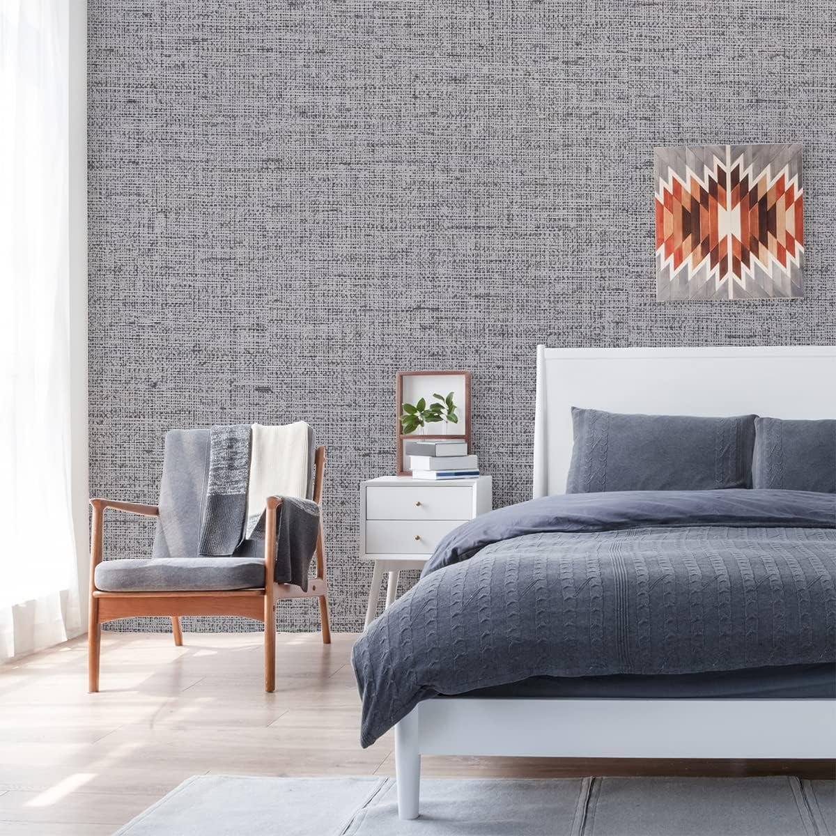 ORON Grey Textured Peel and Stick Wall paper Grasscloth Waterproof Self Adhesive Vinyl Faux Fabric Linen Wallpaper For Wall