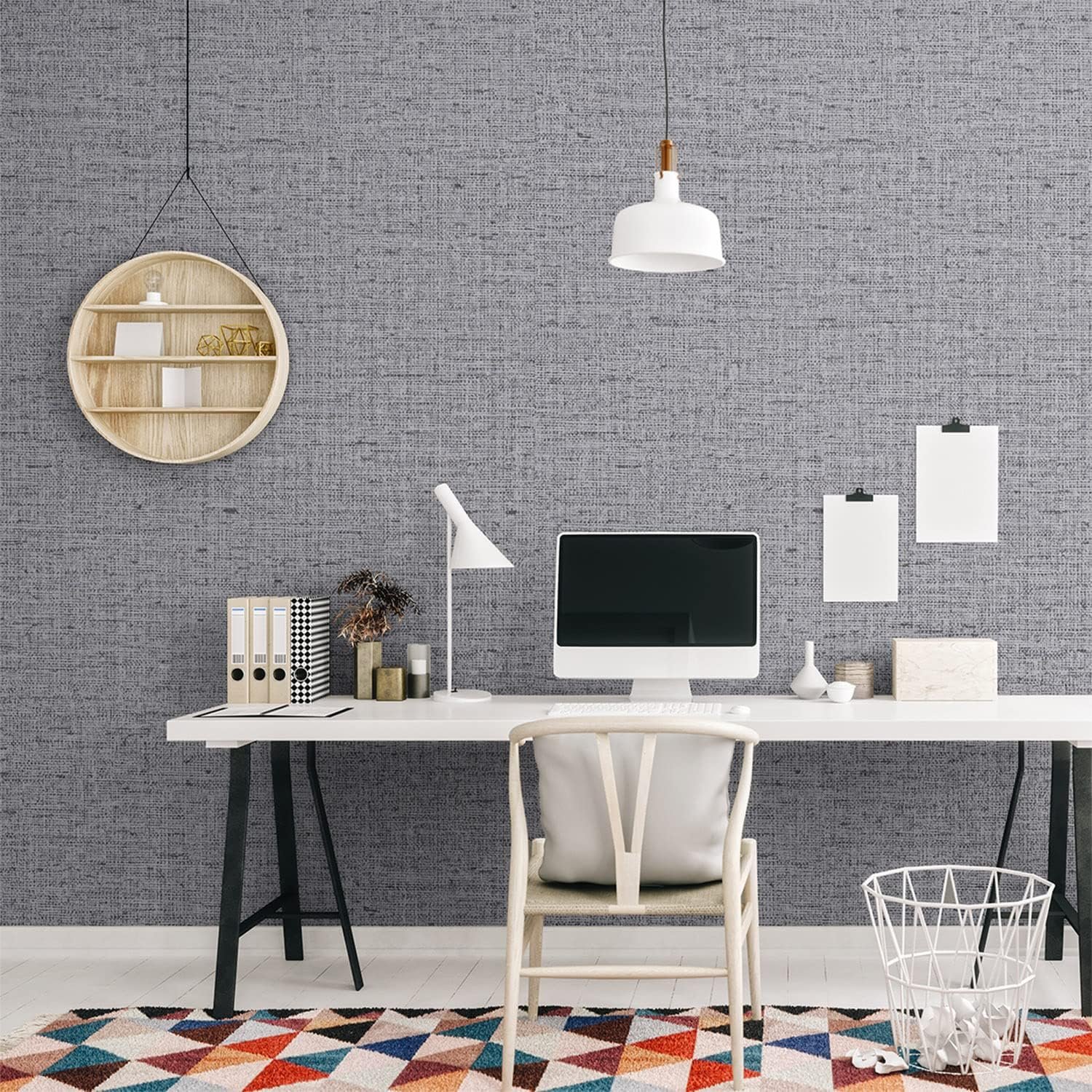 ORON Grey Textured Peel and Stick Wall paper Grasscloth Waterproof Self Adhesive Vinyl Faux Fabric Linen Wallpaper For Wall