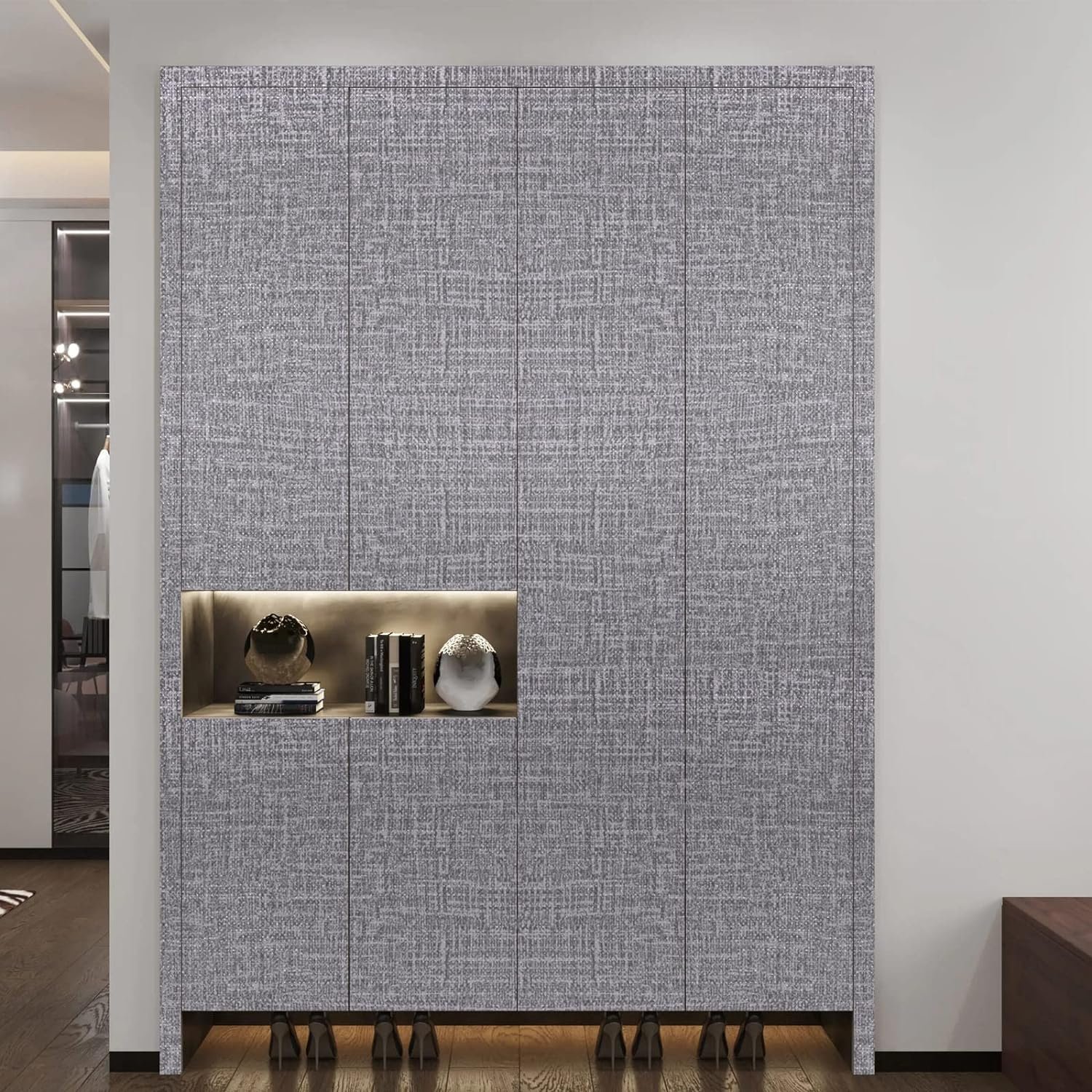 ORON Grey Textured Peel and Stick Wall paper Grasscloth Waterproof Self Adhesive Vinyl Faux Fabric Linen Wallpaper For Wall