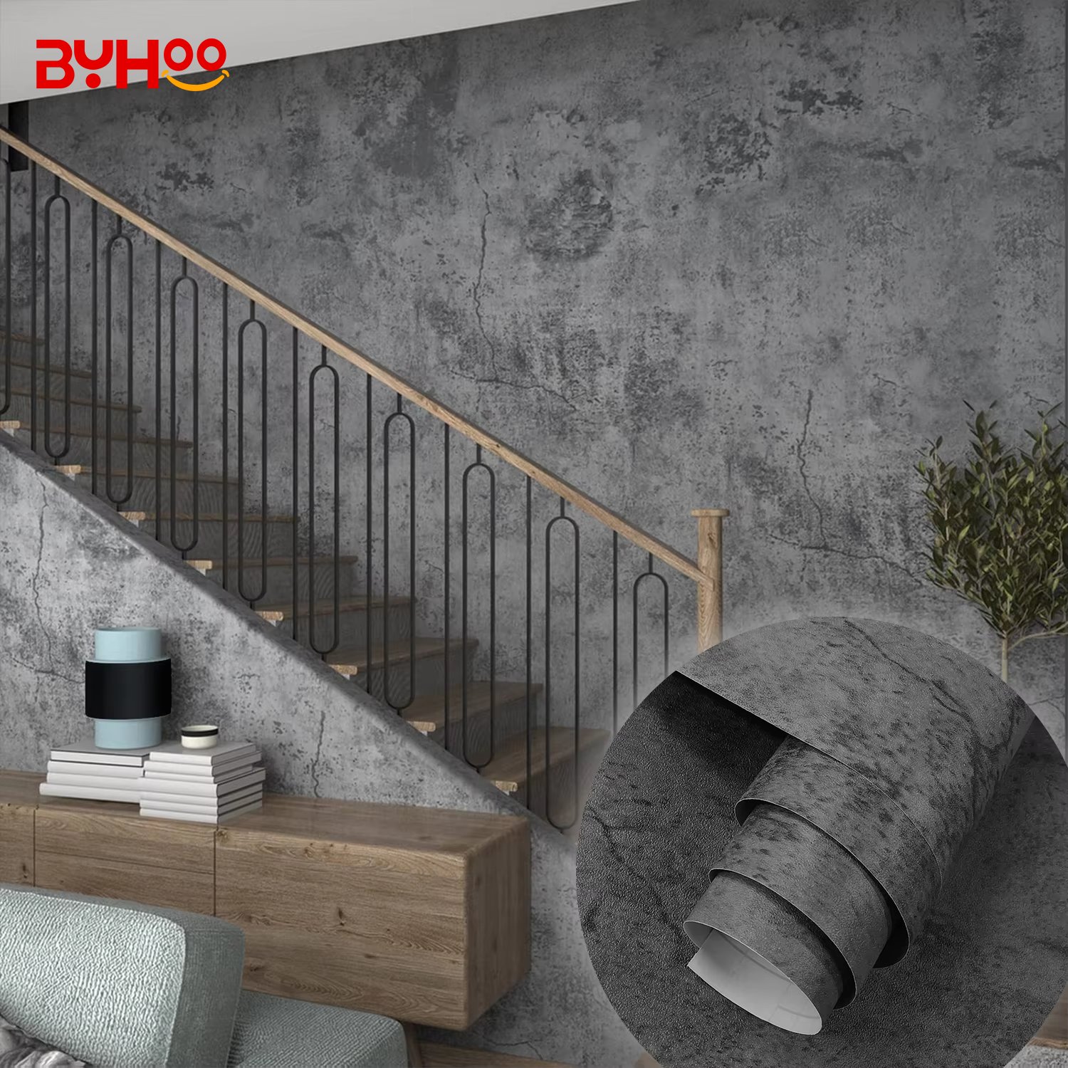 Hot selling Gray Color Cement Pattern Design Wallpaper Waterproof Self-adhesive Bathroom Living Room Wallpaper