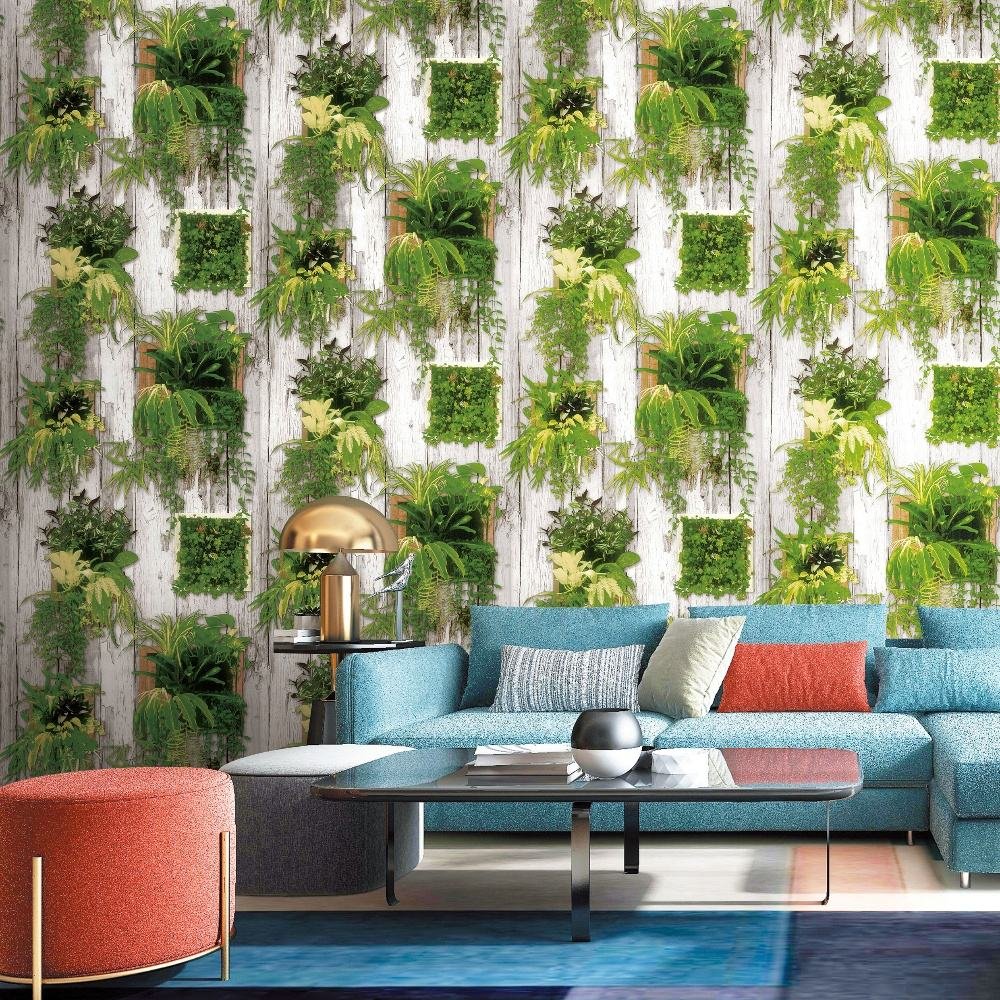 Vinyl Nature Wall Paper Rolls 3d Tree Leaves Tropical Green Leaves Wallpaper for Living Room